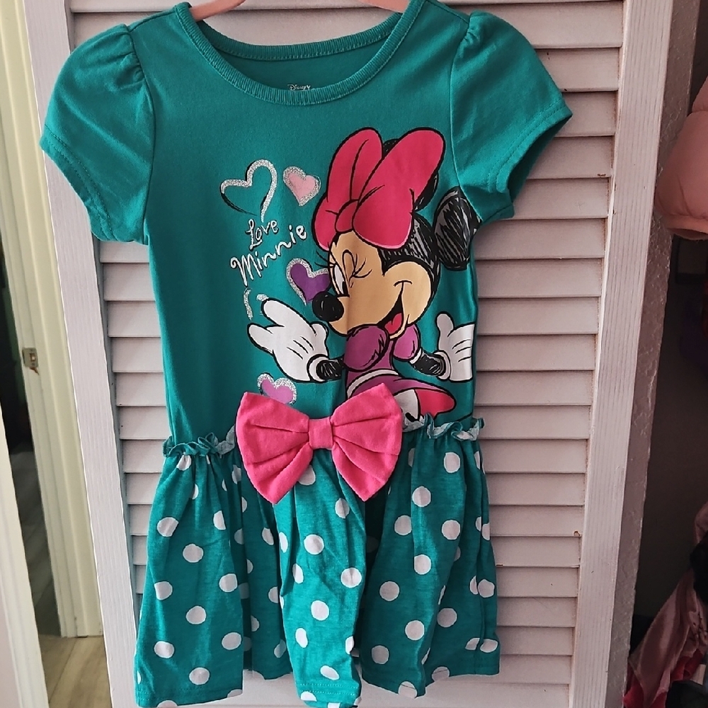 Teal Minnie Mouse Dress with Pink Bow Size 4